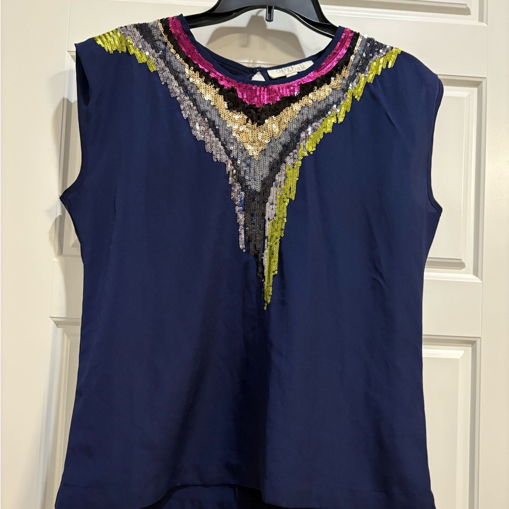 Olive & Oak Navy Top with Multicolor Sequin Design